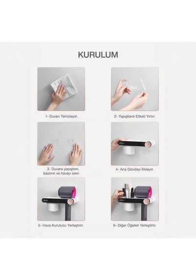 Ecoco Saç Kurutma Makinesi Tutacağı Ve Banyo Düzenleyici Beyaz