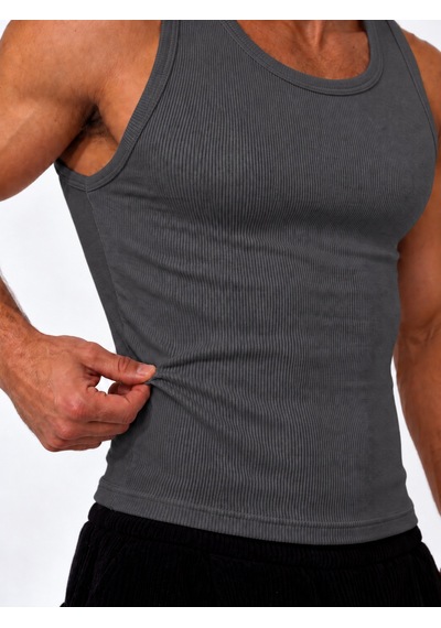 We&me Erkek Halter Yaka Slimfit Sporcu Likralı Atlet Gri