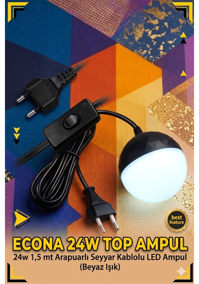 24w Çok Fonksiyonlu Led Top Ampul Takımı ,hem Tavan Askılı Hem Seyyar Fişli Kablolu Set,fişli Taşınabilir Gece Lambası