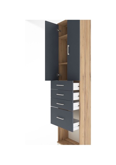 Arges Dolap 3 Raflı 4 Çekmeceli 2 Kapaklı 60x30x243 Çam-antrasit Atlas Çam