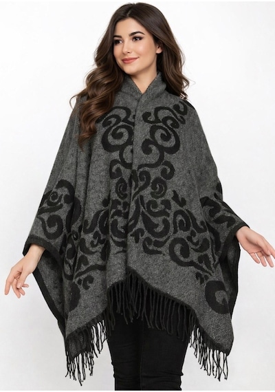 Aldaıyr Kadın Kışlık Çift Taraflı Panço Omuz 140x140 Gri