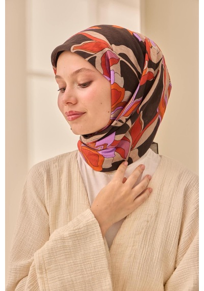 Silk Home Olinda İpek Eşarp 47003-04 Acı Kahve, Kiremit, Turuncu, Gül Kurusu, Vizon