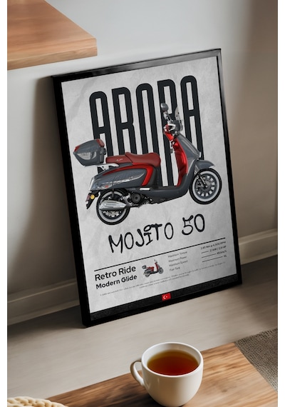 Arora Mojito 50 Siyah Ahşap Çerçeveli Poster, Dekoratif Motosiklet Duvar Tablosu
