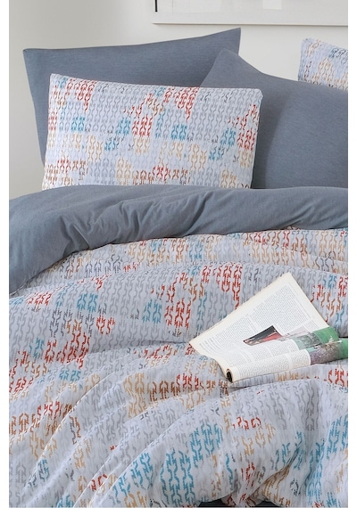 Mystory Home Lastikli Çarşaflı Çift Kişilik Nevresim Takımı Maps Füme - Mavi