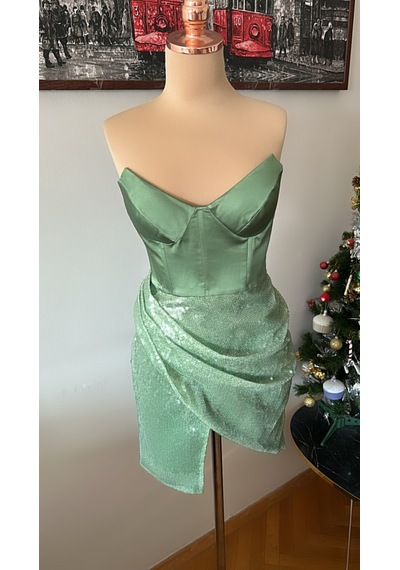 Chica Rosa Fashion Su Yeşili Büstiyer Pullu Jessie Elbise
