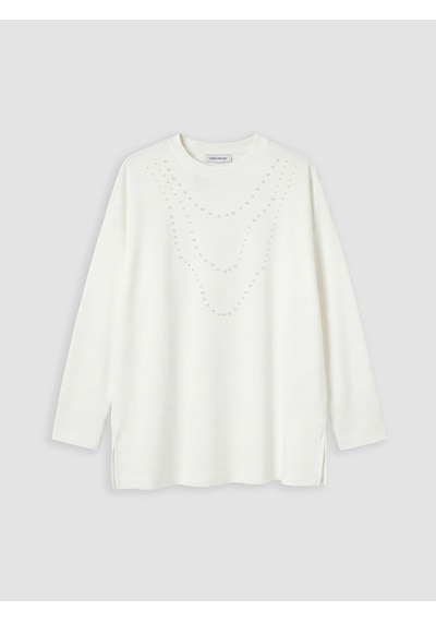 Lcw Everyday Beyaz İnci İşlemeli Soft Touch Kadın Tunik