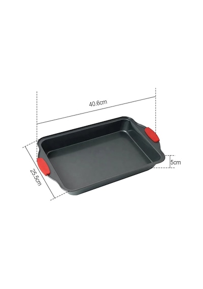 Qerhome Silikon Saplı Dikdörtgen Fırın Tepsisi Metal Yanmaz Yapışmaz 40 Cm Siyah