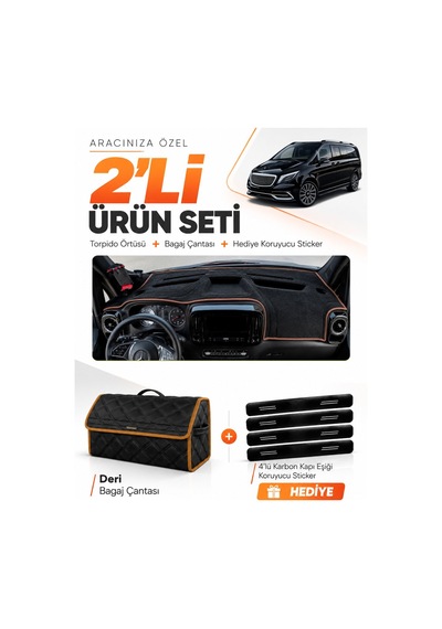 E-biz Mercedes Vito W114 Tourer 2025-sonrası Torpido + Deri Çanta - Siyah-kahverengi - Mb027