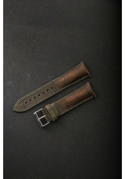 Hakiki Deri 22mm Akıllı Pimli Saat Kordonu Haki