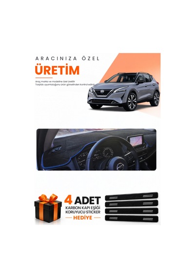 Nissan Qashqaı 2021-2024 Uyumlu Torpido Koruma Örtüsü Oto Kılıfı - Siyah Mavi
