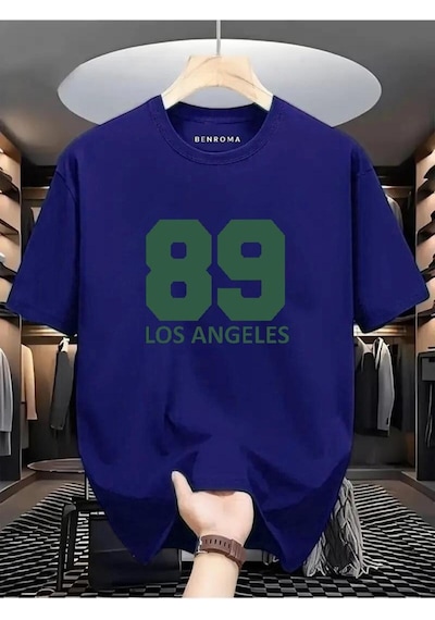 89 Los Angeles Baskılı Oversize Tişört Lacivert