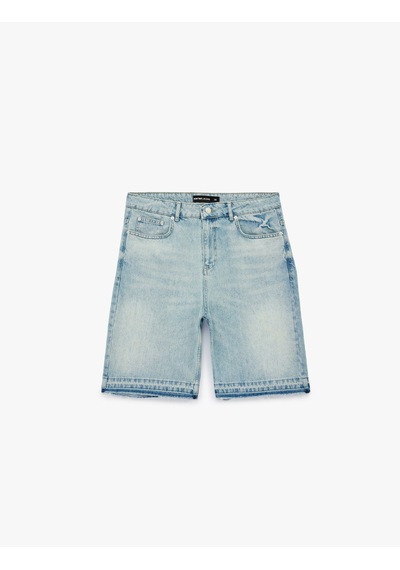 Koton Normal Bel Pamuklu Pis Paça Straight Fit Bermuda Jean Şort Orta İndigo 6sam40376nd