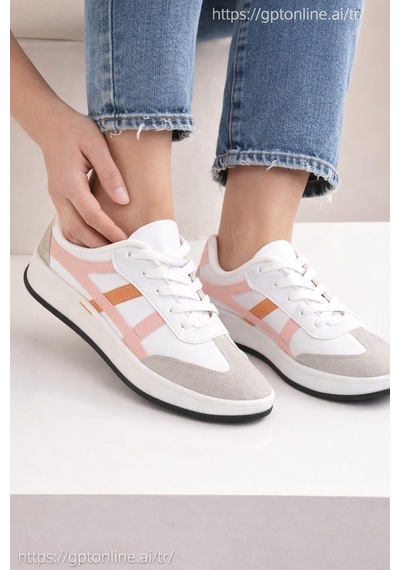 Unisex Günlük Spor Ayakkabı Bağcıklı Şerit Detaylı Sneaker Beyaz - Pudra Unisex Günlük Spor Ayakkabı Bağcıklı Şerit Detaylı Sneaker Beyaz - Pudra