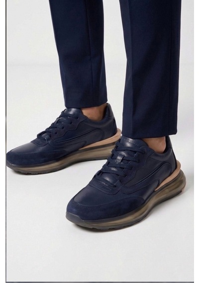 Serhat Özköroğlu Erkek Deri Bağcıklı Günlük Sneaker Lacivert