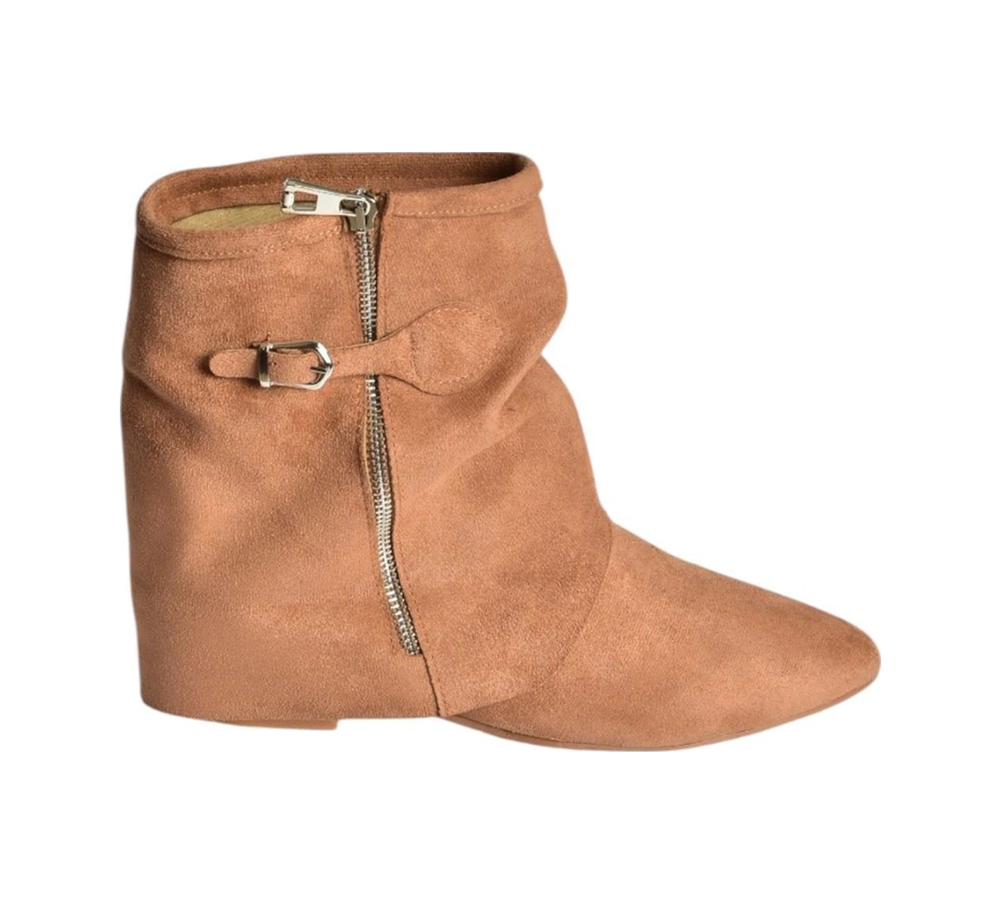 Fox Shoes V380518102 Taba Süet Düz Taban Fermuar Detaylı Kadın Bot Taba-Süet