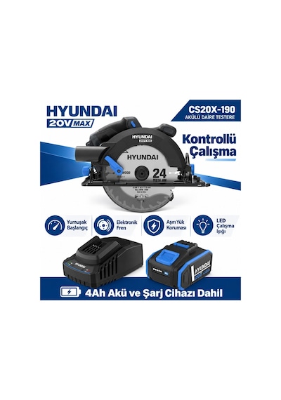 Hyundai Cs20x-190 20v Kömürsüz Akülü Daire Testere Seti 190mm 4ah Akü Ve Şarj Dahil