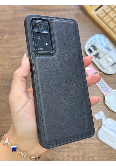 Redmi Note 11 Pro 4g Uyumlu Premium Deri Dokulu Darbelere Karşı Dayanıklı Nazal Silikon Kılıf Siyah