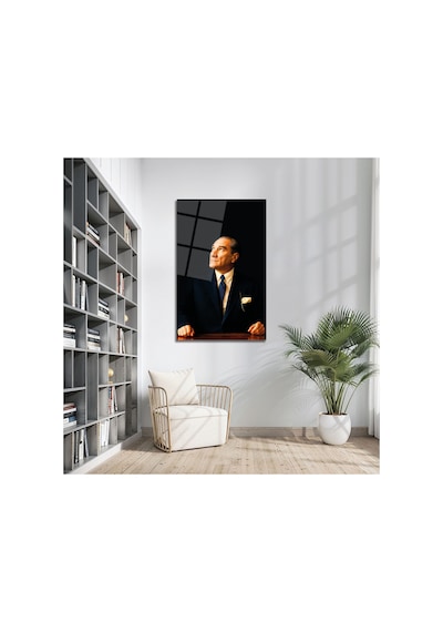 Mustafa Kemal Atatürk Portresi Dekoratif Cam Tablo Modern Ofis Ve Ev Dekorasyonu Duvar Sanatı Atatürk Temalı Dekoratif Duvar Tablosu, Salon, Ofis Ve Çalışma Alanı Dekoru,