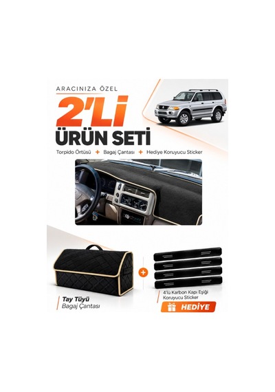 E-biz Mıtsubıshı Montero Sport 1996-2009 Uyumlu Torpido + Tay Tüyü Çanta - Siyah-bej - Mı015