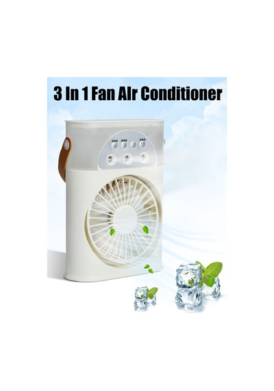 Taşınabilir Şarjlı Işıklı 3 Spreyli Vantilatör Buzlu Buharlı Vantilatör Mini Fan Nemlendirici Beyaz - 648673762