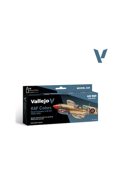 Vallejo 71163 8x18 Ml. Raf Colors Desert Scheme & M.t.o. 1940-1945, Model Air Serisi Model Boyası Seti Renkli