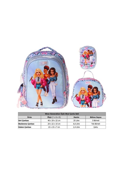 Wow Generation Üçlü İlkokul Okul Çanta Seti - Lila - Music Desenli - Kız Çocuk - Setwg-w6044a Çok Renkli