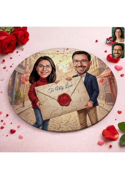 Bk Gift Kişiye Özel Sevgili Karikatürlü Yuvarlak Puzzle 20x20cm -15, Sevgililer Günü Hediyesi, Sevgiliye Hediye Kobitmeyencom36168 Bk Gift