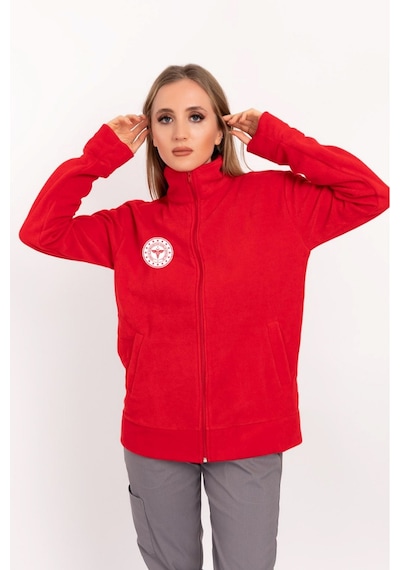 Unisex Kırmızı Renk Sağlık Bakanlığı Logolu Fermuarlı Polar Kırmızı
