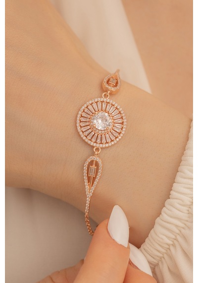 Osmanlı Gümüş Rose Gold Baget Taşlı Kadın Bileklik