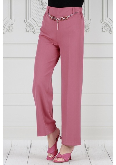 Sevitli Zincir Detaylı Bol Paça Pantolon-pembe-3748-pembe Pembe
