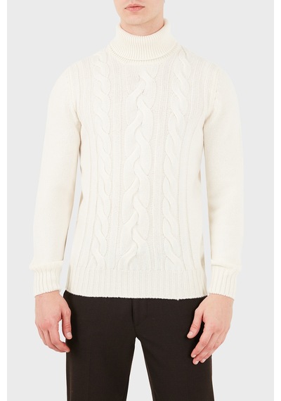 Gran Sasso Regular Fit Balıkçı Yaka Örgü Desenli Kazak Erkek Kazak 13130 25087 001 Krem