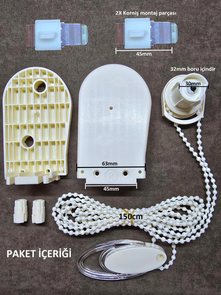 Çift Mekanizmalı Tül Stor Perde Mekanizma Zincir Kapak Tamir Seti Krem Ekru Ekru