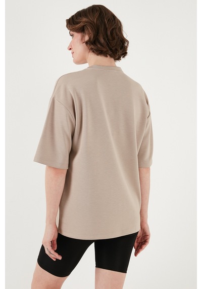 Lela Streç Oversize Fit Bisiklet Yaka Bayan T Shirt 5865911 Taş