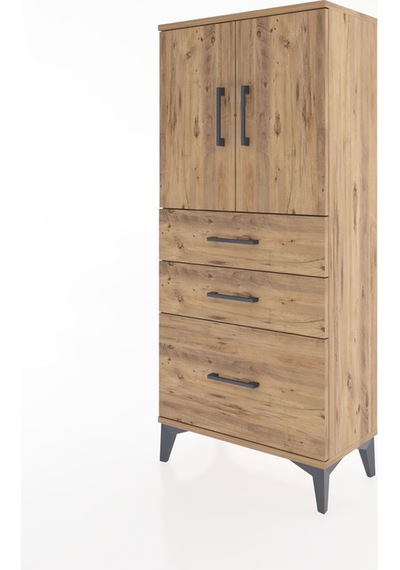 Hyperion Dolap 2 Raflı 3 Çekmeceli 2 Kapaklı 60x44x134 Çam-çam Çam