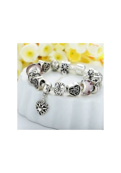 2019 Collection Charm Bileklik + Ahşap Kutu Gümüş Gümüş