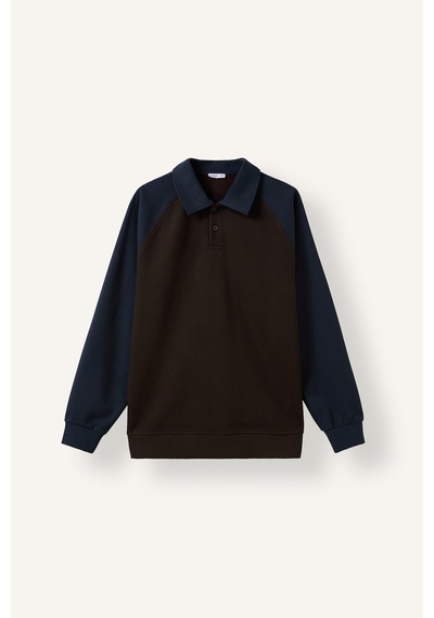 Defacto Regular Fit Polo Yaka Raglan Kol Sweatshirt H5042ax26aunv64 Lacivert-nv64