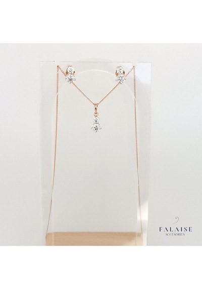 2 Taşlı Kolye&küpe Set - Altın Altın
