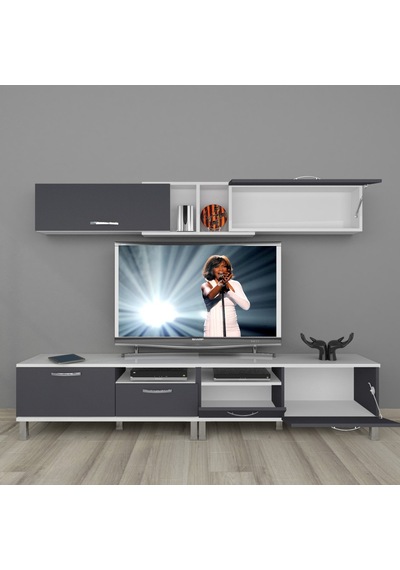 Decoraktiv Eko 5220 Mdf Krom Ayaklı Tv Ünitesi Tv Sehpası Beyaz - Antrasit