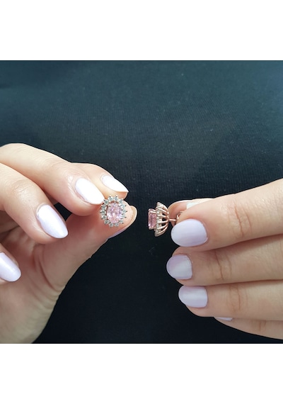 Lova Pırlantalı Oval Morganit Anturaj Küpe -  3070020