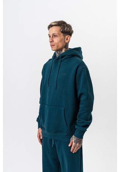 Erkek Respire Yazı Detaylı Kapüşonlu Basic Oversize Hoodie Zümrüt
