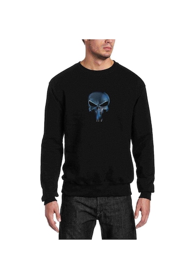 Cool 3D Skull Baskılı Siyah Erkek Örme Sweatshirt