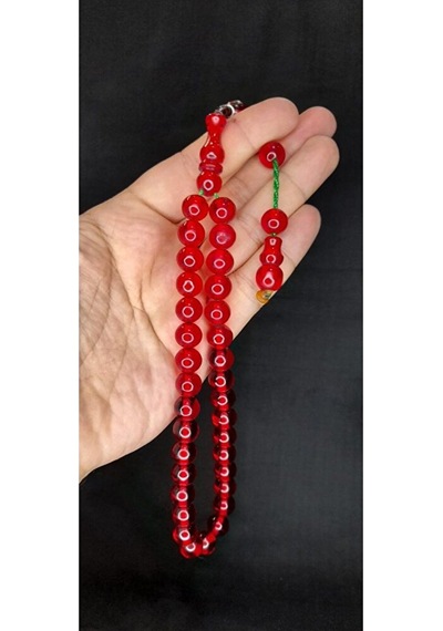 Çubuk Kehribar Tesbih Küre Kesim Kırmızı Renk T-416