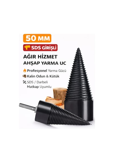 Senbang 50 Mm Sds Girişli Ahşap Yarma Matkap Ucu Konik Odun Ayırıcı Vida Tipi Ağır Hizmet Tipi