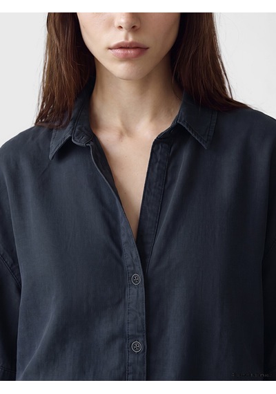 Lcw Vision Lacivert Oversize Kadın Jean Gömlek