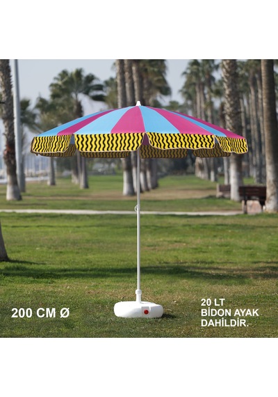 Pembe-mavi Plaj Şemsiyesi 200 Cm Ø Bidon Ayak Dahil