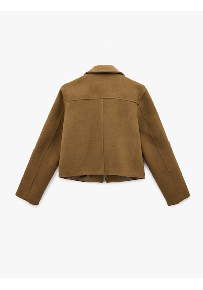 Koton Fermuarlı Cepli Crop Kaşe Ceket Haki 6sak20140ew Haki