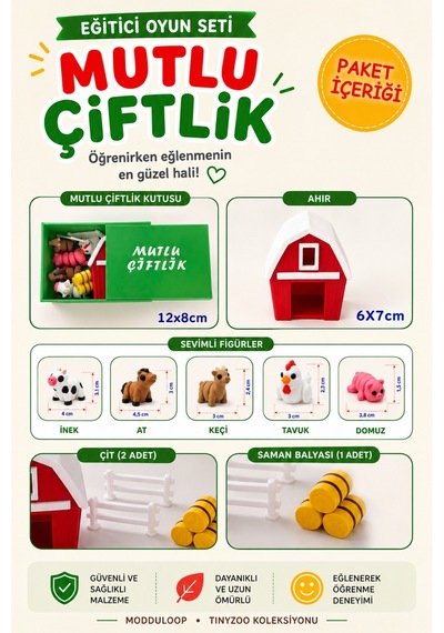 Çiftlik Oyun Seti Montessori İlhamlı Eğitici Oyuncak Hayvan Ve Aksesuarlar, İnek At Tavuk Keçi Domuz Ahır Mutlu Çiftlik