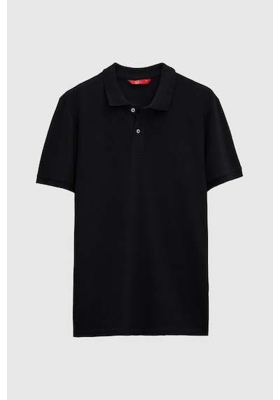 D's Damat Ds Damat Regular Fit Siyah Pike Dokulu %100 Pamuk Kıvrılmaz Polo Yaka Nakışlı T-shirt 4HC14ORT51000 Siyah