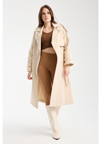 Bej Oversize Kruvaze Kapama Rüzgarlık Detaylı Trençkot 44956