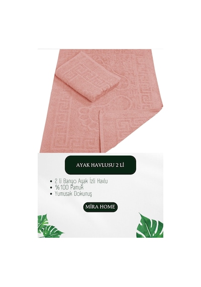2 Li Ayak İzli Banyo Ayak Havlusu %100 Pamuklu Renkli 50x70 Cm Menom Somon